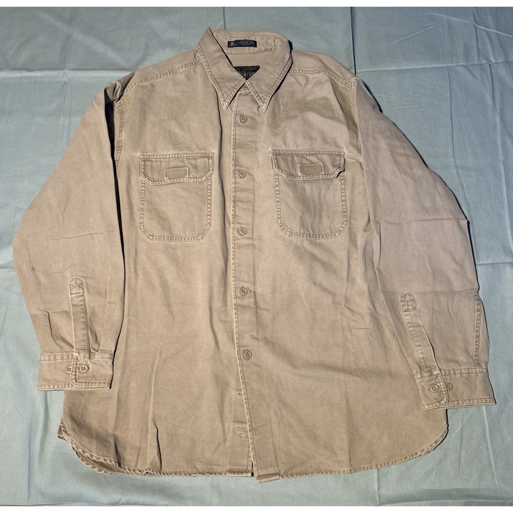 Men's Beige Long Sleeve Button Down Shirt By John Ashford Adventure Sz. L (Tall)